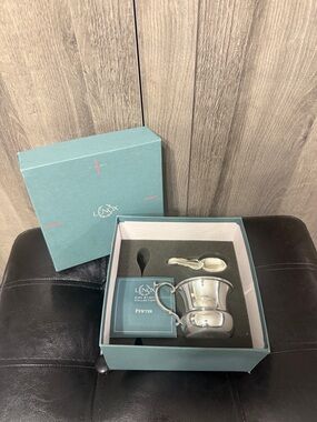 Vintage Lenox Baby Cup & Feeding Spoon Kirk Stieff Pewter Collection In Box
